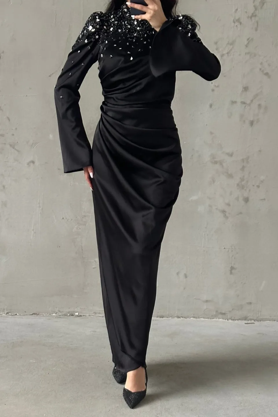 modest black gown