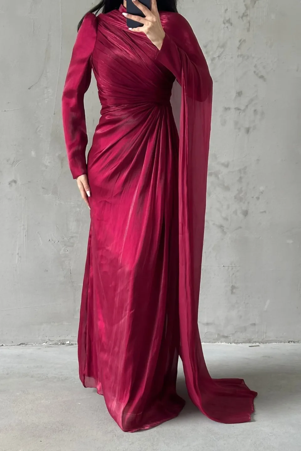 bordeaux modest evening dress