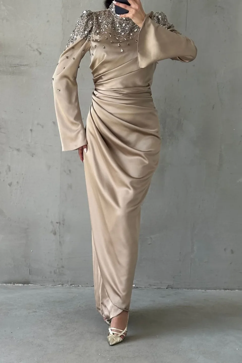 modest creme gown