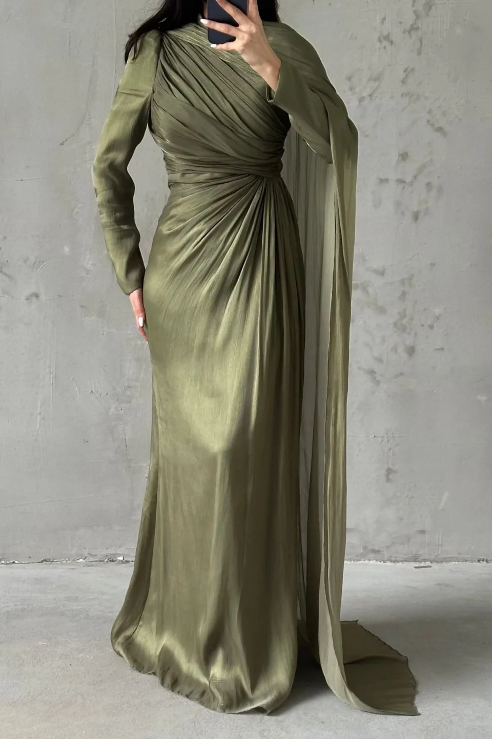 khaki modest evening dress
