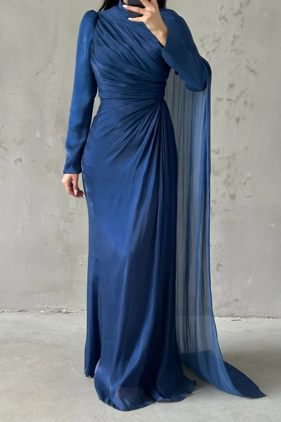 navy blue modest evening dress