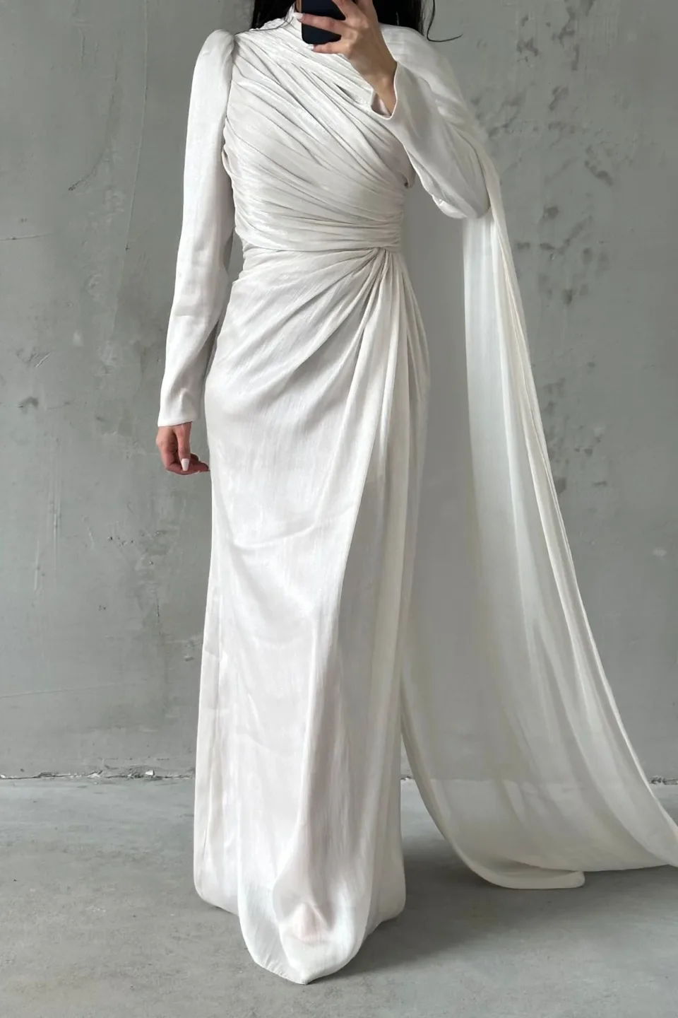 white modest evening dress